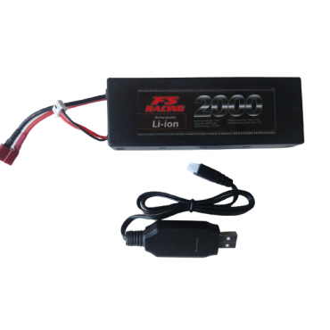 BATERIA LI-ION 7.4V 2000MAH PLUG DEAN FS RACING COM CARREGADOR USB LIION2000